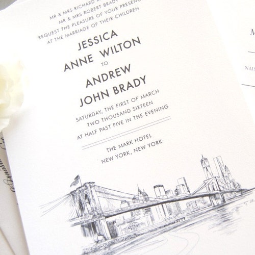 New York City Skyline Wedding Invitation Suite NYC Freedom Etsy