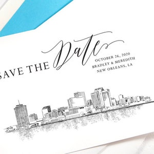 New Orleans Skyline Save the Date Cards: Wedding Stationery (Set of 25)