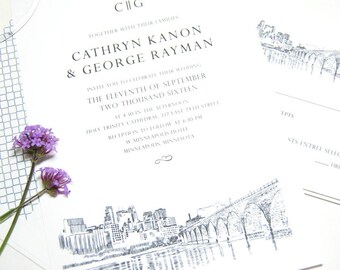 Cincinnati Skyline Wedding Invitation Cincinnati Wedding Etsy
