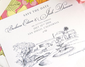 Thursday Club, San Diego, Ocean Beach Hand Drawn Save the Date Cards (set of 25 cards)