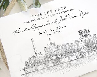 Baltimore Skyline Save the Date Cards: Domino Sugar Building