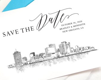 New Orleans Skyline Save the Dates, Save the Date Cards, STD, New Orleans Wedding, Wedding Save the Date (set of 25 cards)