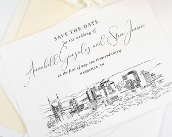 Nashville Skyline Wedding Save the Dates, STD, Save the Date Cards, Nashville Wedding, Tennessee (set of 25 cards)