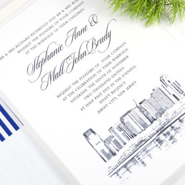 Jersey City Skyline Wedding Invitations Package (Sold in Sets of 10 Invitations, RSVP Cards + Envelopes)