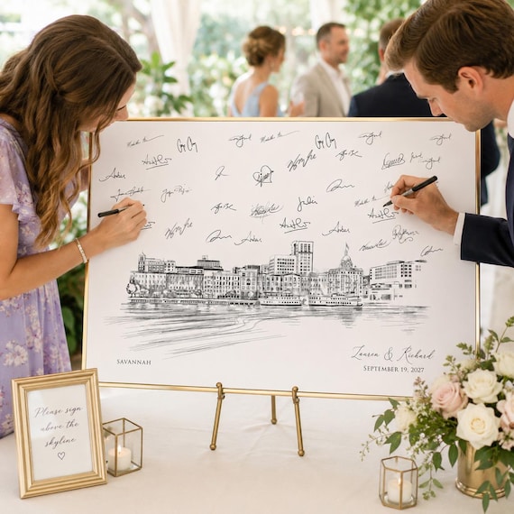 Savannah Wedding Guest Book Alternative | Savannah Skyline Guest Book | Custom Wedding Guest Book | Wedding Decor
