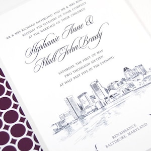 Baltimore Skyline Wedding Invitation, Baltimore Wedding, Invite (Sold in Sets of 10 Invitations, RSVP Cards + Envelopes)