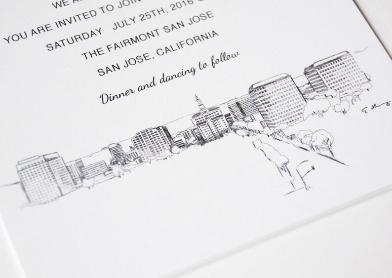 San Jose Skyline Wedding Invitation Package Sold in Sets of 10 Invitations, RSVP Cards Envelopes image 2