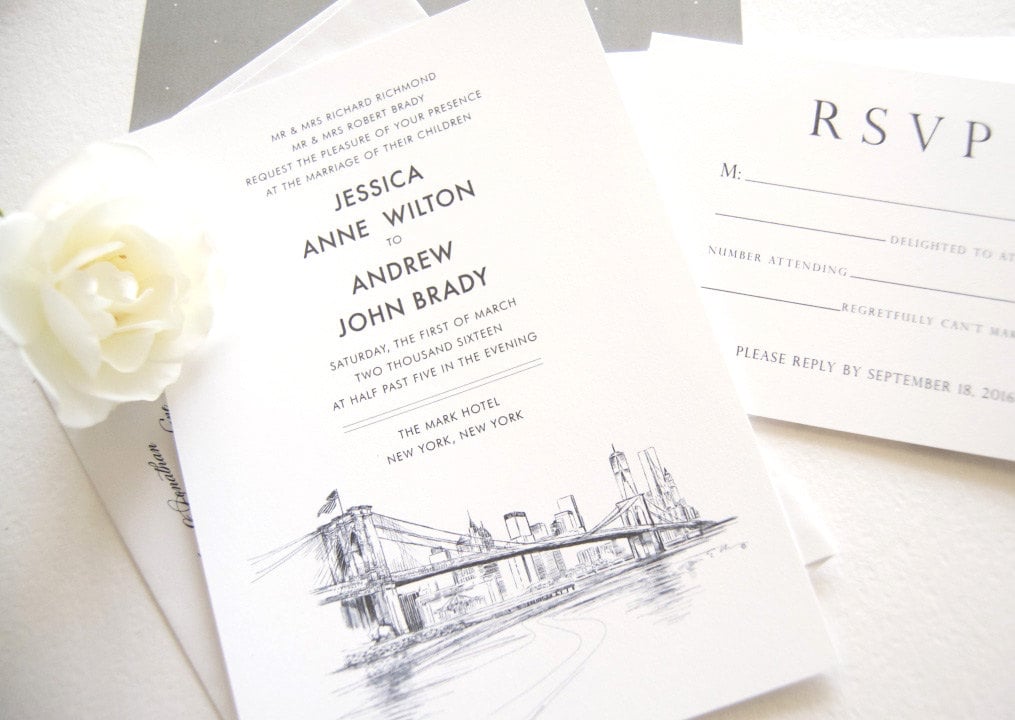 New York City Skyline Wedding Invitation New York Wedding Etsy