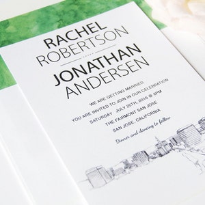 San Jose Skyline Wedding Invitation Package Sold in Sets of 10 Invitations, RSVP Cards Envelopes image 1