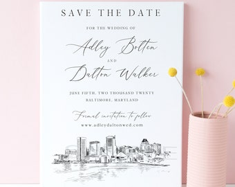 Baltimore Skyline Save the Date Cards, Save the Dates, STD, Baltimore, MD, Wedding, Weddings (set of 25 cards)