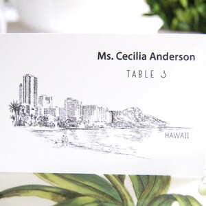 Hawaii Destination Wedding Skyline Folded Place Cards (Set of 25 Cards)