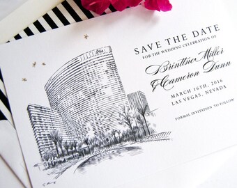 Aria Hotel, Las Vegas Destination Wedding Skyline Save the Date Cards (set of 25 cards and white envelopes)