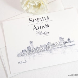 Milwaukee Skyline Wedding Thank You Cards: Personalized Note Cards (Set of 25)
