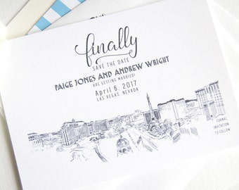Las Vegas Skyline Save the Date Cards: Wedding Stationery (Set of 25)