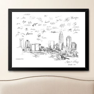 Charlotte, NC Wedding Alternative Guest Book, Charlotte Skyline, Guestbook, Wedding Guestbook, Charlotte Wedding, North Carolina