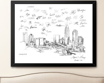 Charlotte, NC Wedding Alternative Guest Book, Charlotte Skyline, Guestbook, Wedding Guestbook, Charlotte Wedding, North Carolina