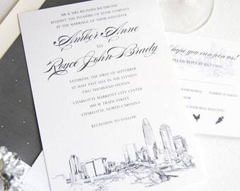 Charlotte Skyline Wedding Invitations (Sold in Sets of 10 Invitations, RSVP Cards + Envelopes)