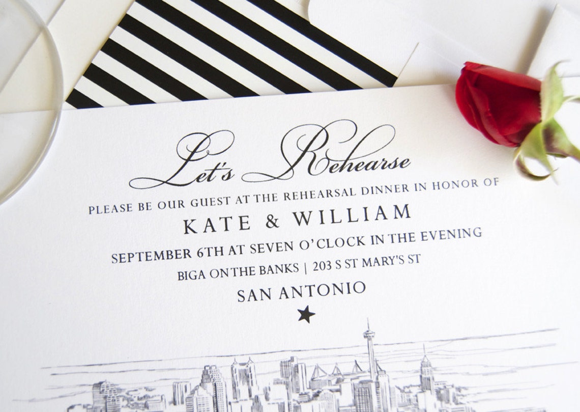 San Antonio Texas Skyline Rehearsal Dinner Invitations set Etsy