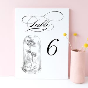 Beauty and the Beast Wedding Table Numbers: Rose Fairytale Decor
