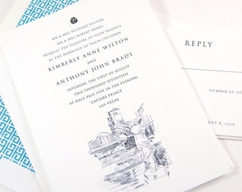 Caesars Palace Las Vegas Wedding Invitation Set: Skyline Design