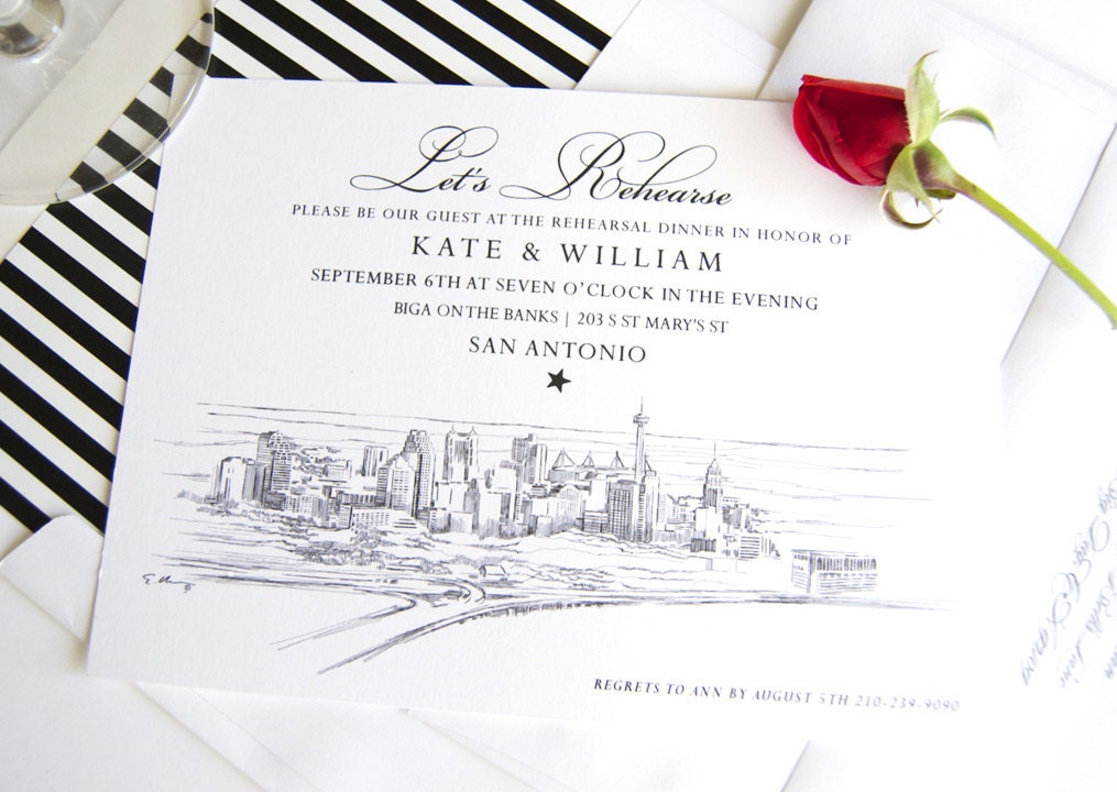 San Antonio Texas Skyline Rehearsal Dinner Invitations set Etsy