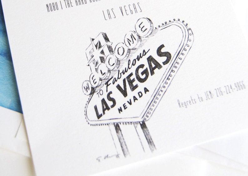 set of 25 cards Las Vegas Sign Skyline Rehearsal Dinner Invitations