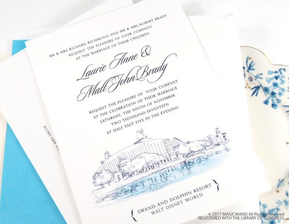 Swan And Dolphin Resort At Disney World Wedding Invitation Etsy