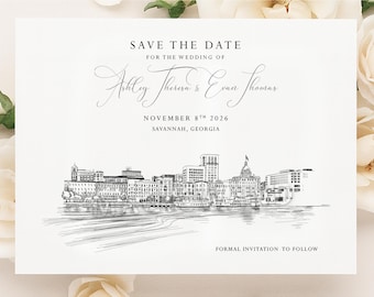 Savannah Save the Date Cards, Savannah Skyline Wedding Save the Dates, Printed GA Wedding