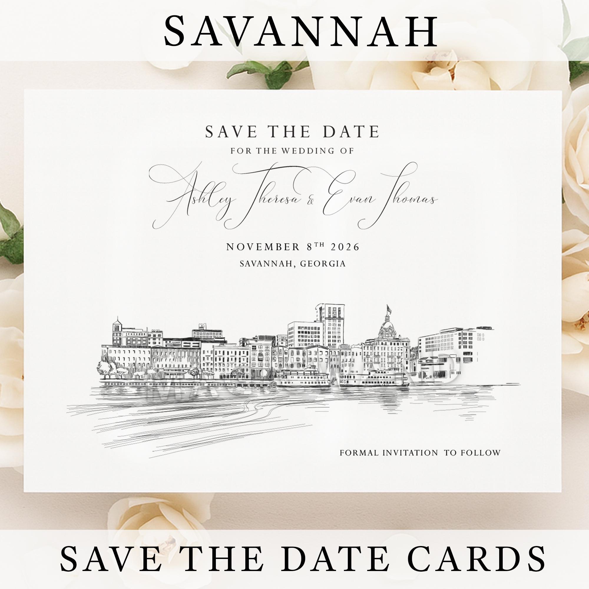 Savannah Save the Date Cards, Savannah Skyline Wedding Save the