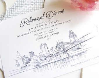 Cincinnati Skyline Rehearsal Dinner Invitations (set of 25 cards)