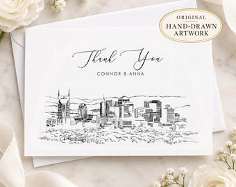 Nashville Skyline Thank You Cards, Personalized Wedding Stationery, Set of 25