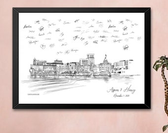 Savannah Skyline Wedding Guest Book Alternative: Hand-Drawn Signature Keepsake