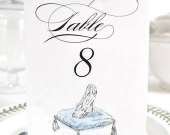 Cinderella Glass Slipper Table Numbers: Fairytale Wedding Decor (Set of 10)