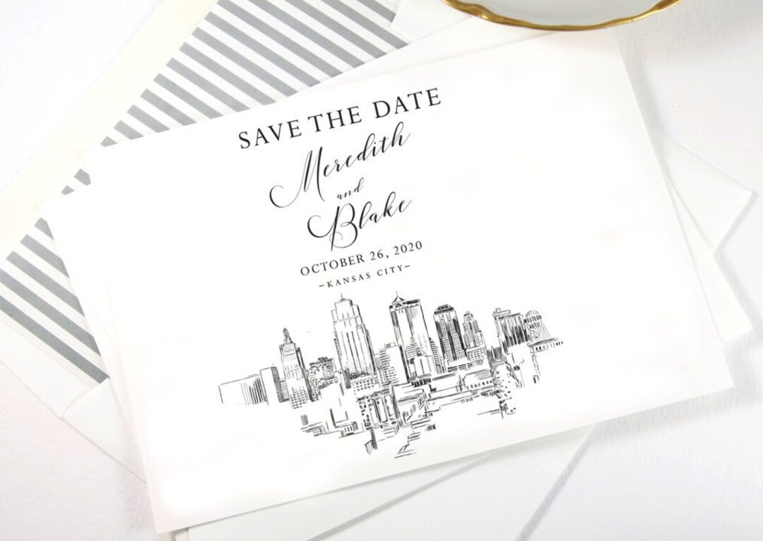 Kansas City Skyline Save the Dates STD Kansas City Wedding Etsy