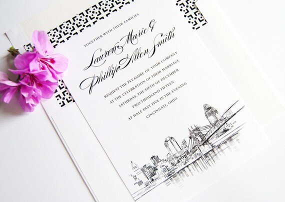 Cincinnati Skyline Wedding Invitation Cincinnati Wedding Etsy