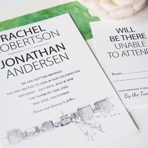 San Jose Skyline Wedding Invitation Package Sold in Sets of 10 Invitations, RSVP Cards Envelopes image 3