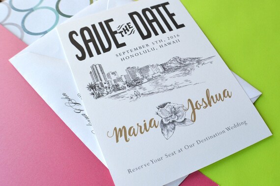 Hawaii Skyline Destination Wedding Save The Date Cards Set Of Etsy