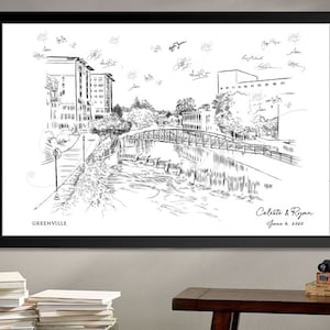 Greenville Wedding Guest Book Alternative: Hand-Drawn Skyline Print