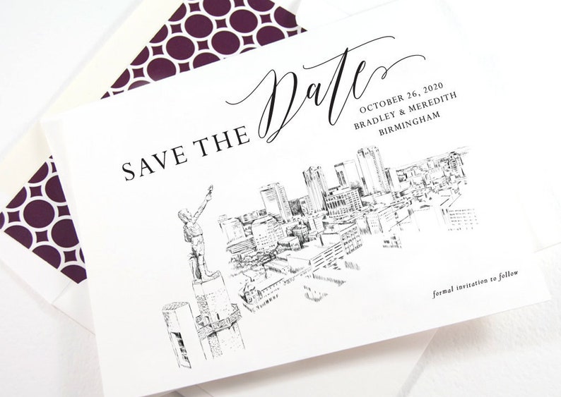 Birmingham Skyline Save the Dates, STD, Save the Date Cards, Birmingham Wedding, Alabama Skyline set of 25 cards image 1