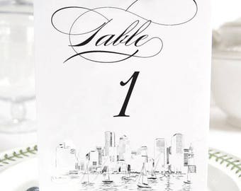 Boston Skyline Table Numbers, Boston Wedding (1-10)