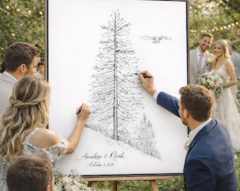 Wedding Guest Book Alternative – Rustic Pine Tree Guest Book – Personalized Tree Guestbook Sign In Poster – Wedding Wall Art