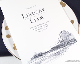 Santa Monica Pier Skyline Wedding Programs (set of 25 cards)