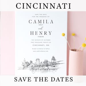 Cincinnati Skyline Save the Date Cards | Cincinnati Wedding Save-The-Date | Personalized Queens City Wedding Stationery