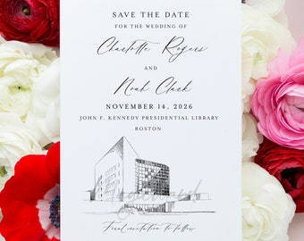 JFK Library Boston Save the Date Cards, Wedding Save the Dates, STD, Boston Weddings, MA, Venue (set of 25)