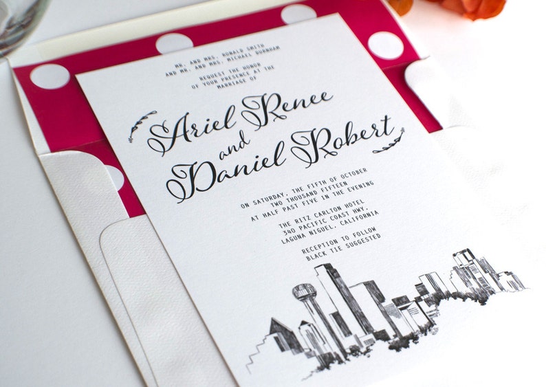 Dallas Skyline Hand Drawn Modern Wedding Invitation Package Etsy