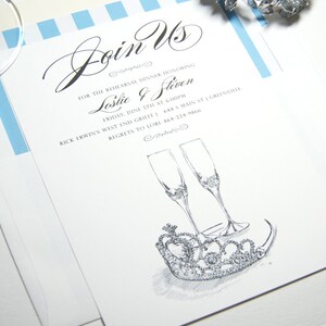 Fairytale Wedding, Disney, Tiara and Champagne Glasses Rehearsal Dinner Invitations (set of 25 cards)