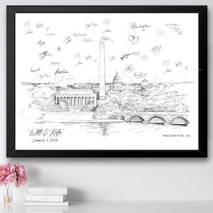 Washington, DC Wedding, Alternative Guest Book, DC Wedding Skyline, DC Memorials, Wedding Guestbook, Party Supplies and Decor, Bridal Shower
