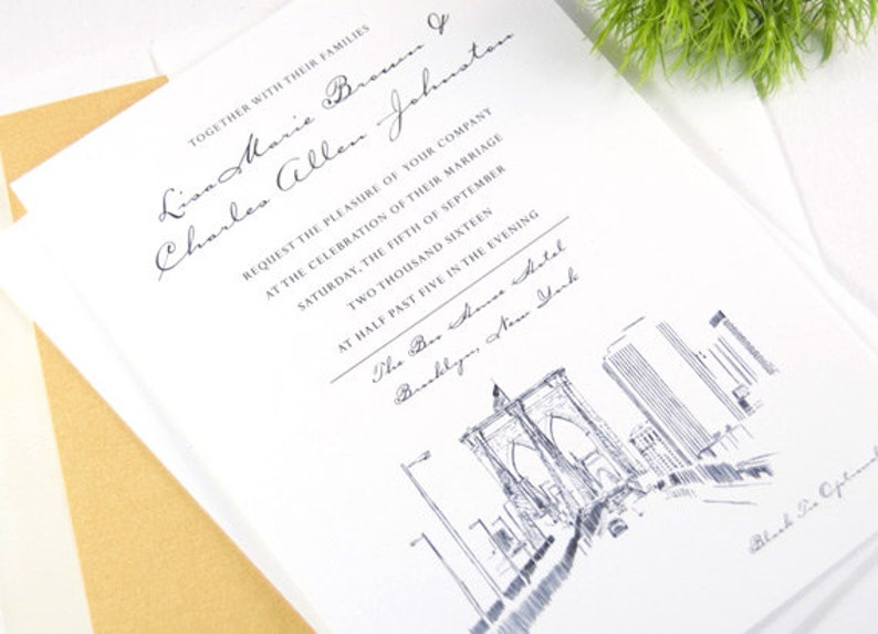 Brooklyn New York Skyline Wedding Invitation Brooklyn Etsy