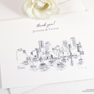 Boston Skyline Wedding Thank You Cards: Personalized Note Cards (Set of 25)
