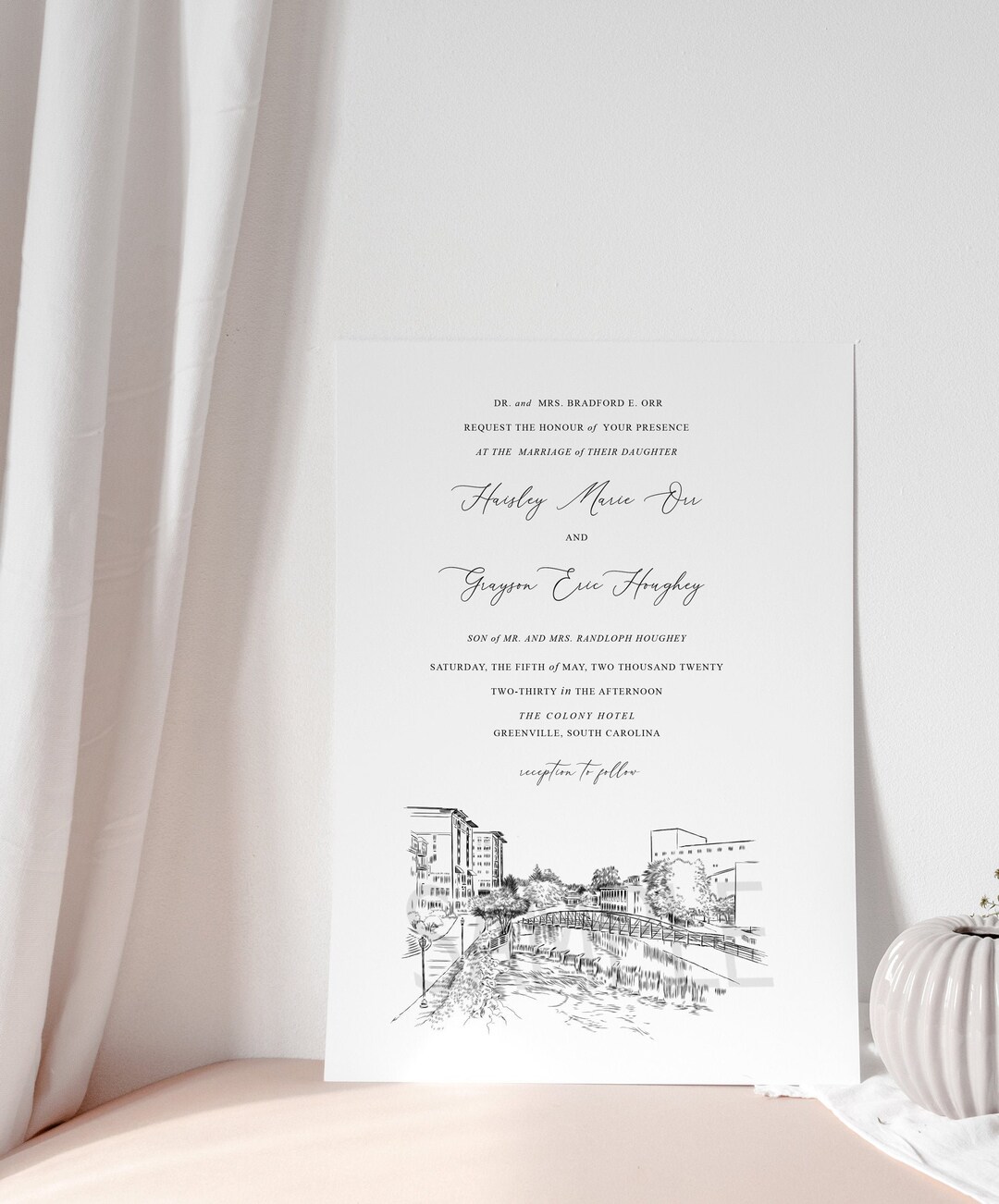 Greenville SC Skyline Wedding Invitation South Carolina Etsy